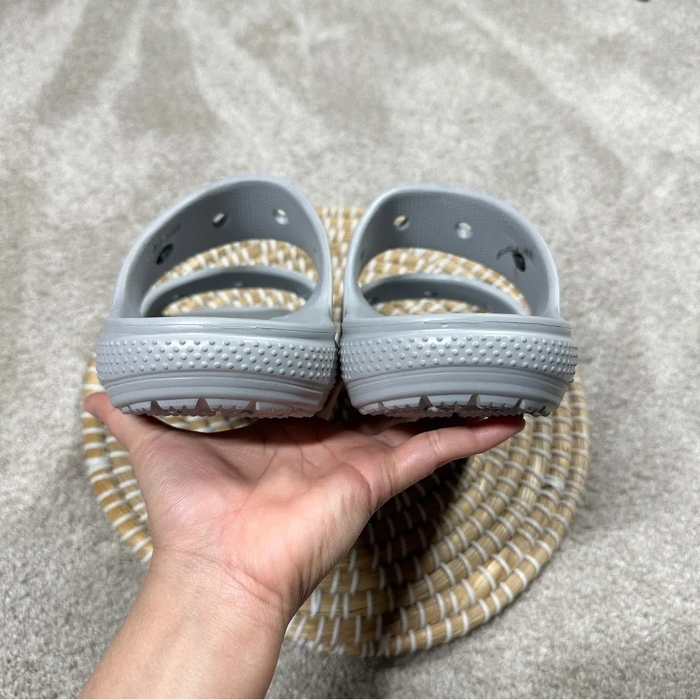 Crocs Men’s Classic Smiley Sandal Slip On Slippers Two Straps in Light Gray 11